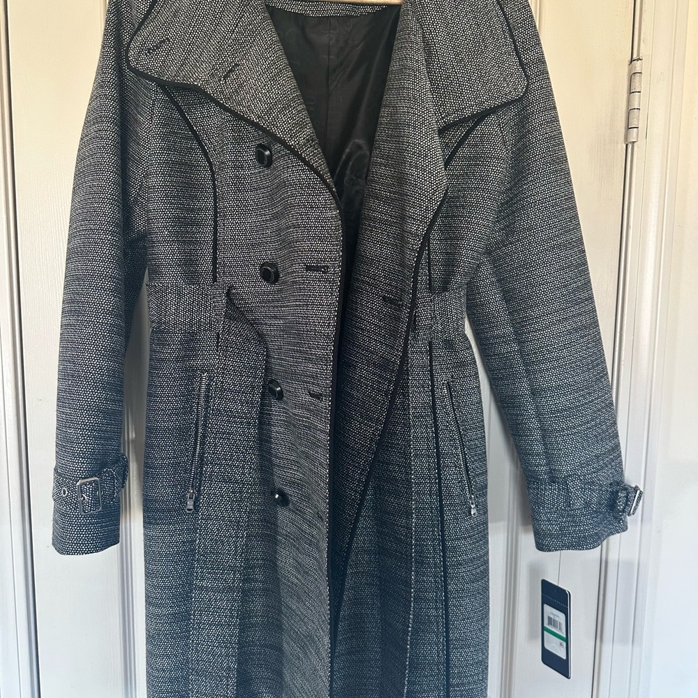 GUESS Women's Black Gray Double-Breasted Coat Water Resistant Large - Picture 4 of 10